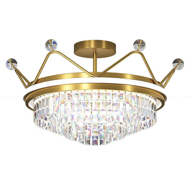 Crystal Crown Ceiling Flush Mount Light Modern LED Close to Ceiling Light in Gold