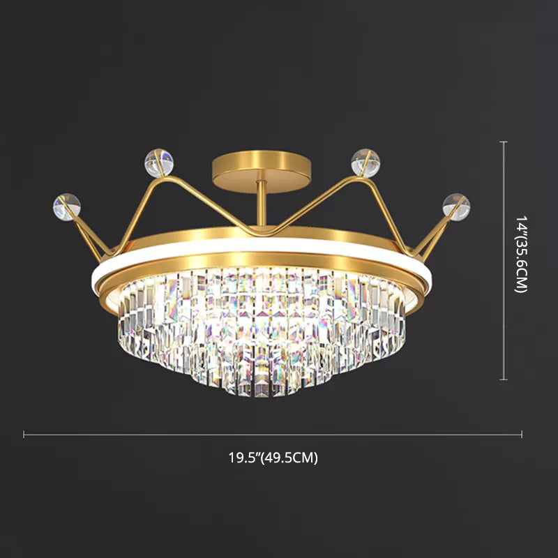 Crystal Crown Ceiling Flush Mount Light Modern LED Close to Ceiling Light in Gold