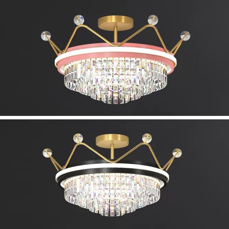 Crystal Crown Ceiling Flush Mount Light Modern LED Close to Ceiling Light in Gold