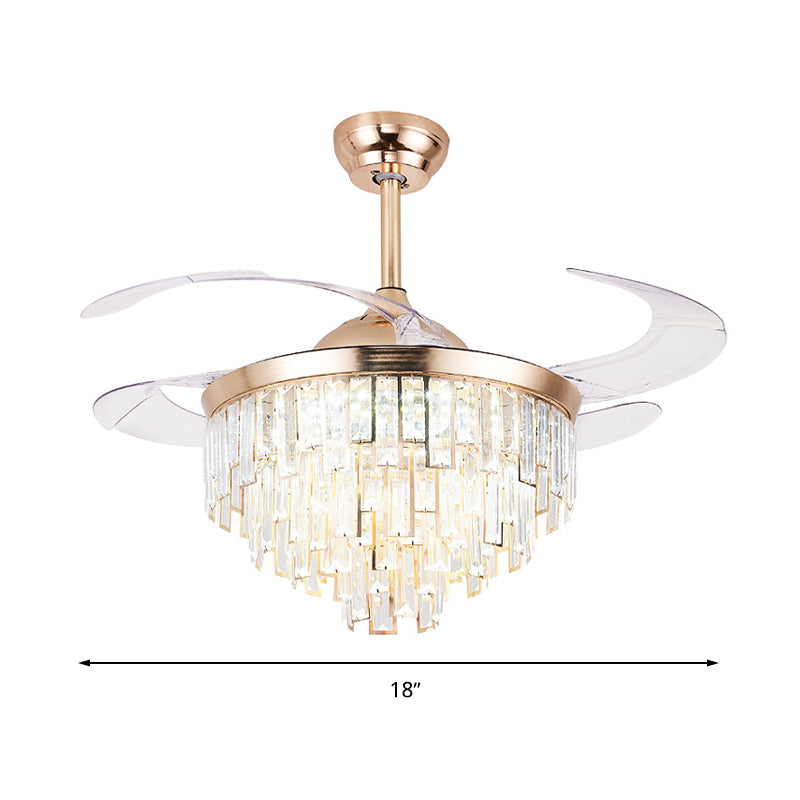 Crystal Cylindrical Ceiling Fan Light Modernism LED Lighting Fixture in Gold with Remote Control/Wall Control/Remote Control and Wall Control for Living Room