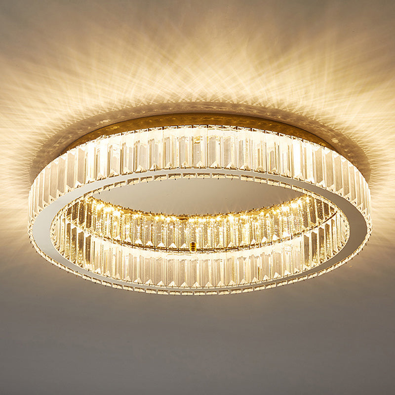 Circle Close to Ceiling Lighting Modern Crystal LED Gold Flush Mount Ceiling Light Fixture