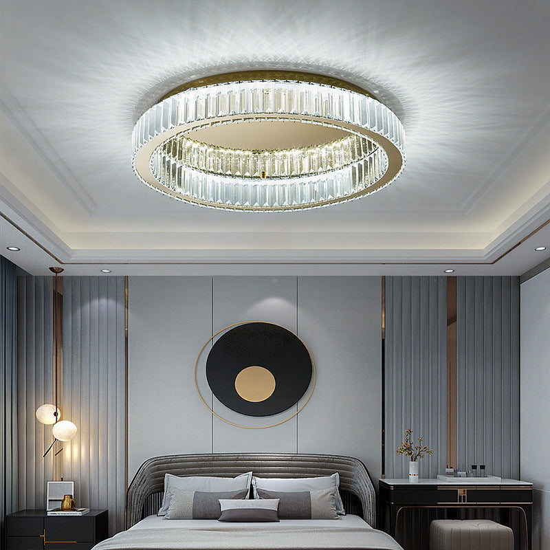 Circle Close to Ceiling Lighting Modern Crystal LED Gold Flush Mount Ceiling Light Fixture