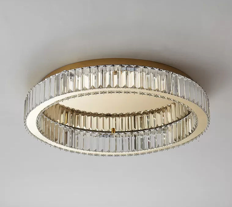 Circle Close to Ceiling Lighting Modern Crystal LED Gold Flush Mount Ceiling Light Fixture