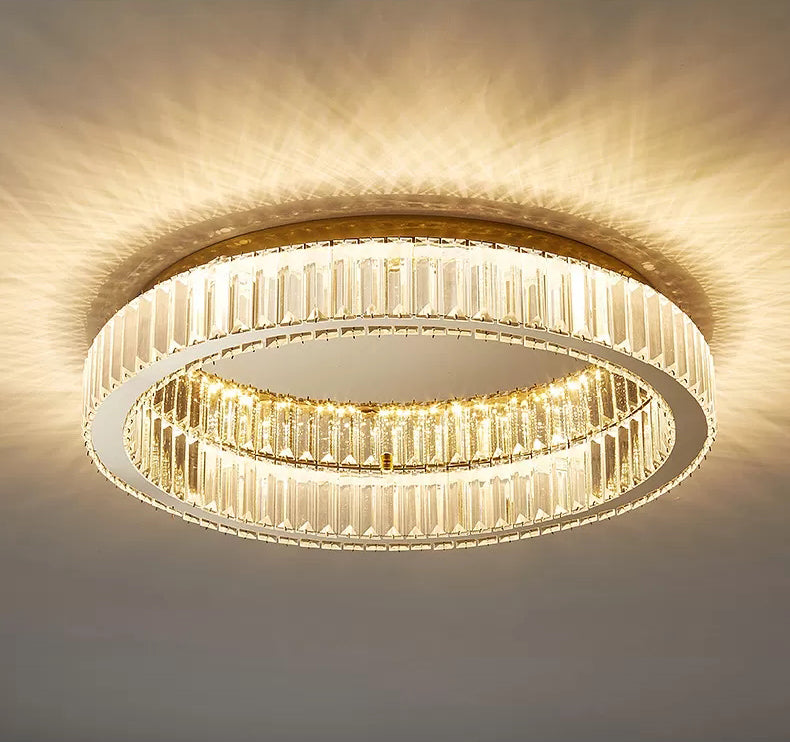 Circle Close to Ceiling Lighting Modern Crystal LED Gold Flush Mount Ceiling Light Fixture