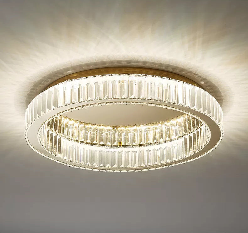 Circle Close to Ceiling Lighting Modern Crystal LED Gold Flush Mount Ceiling Light Fixture