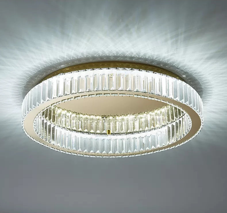 Circle Close to Ceiling Lighting Modern Crystal LED Gold Flush Mount Ceiling Light Fixture