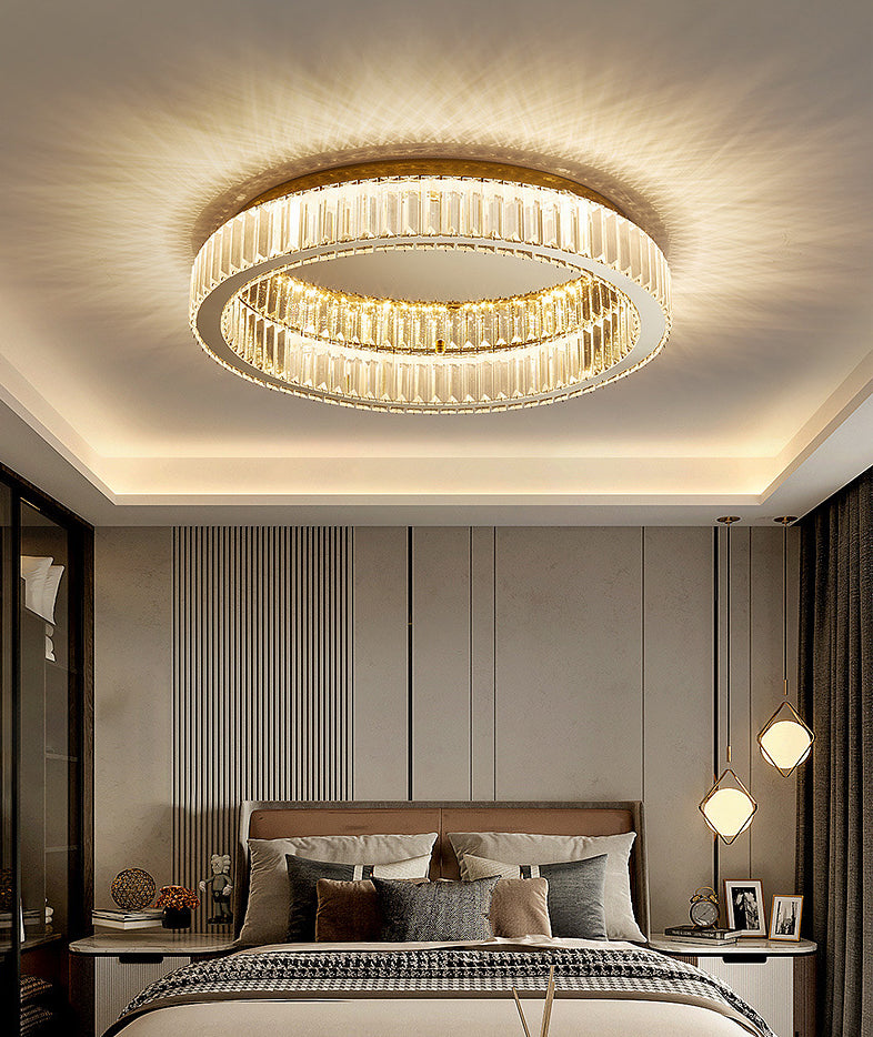 Circle Close to Ceiling Lighting Modern Crystal LED Gold Flush Mount Ceiling Light Fixture