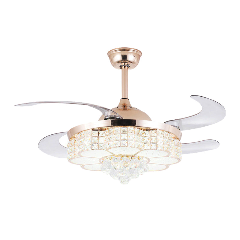 Gold Flower Ceiling Fan Light Contemporary LED Crystal Semi Flush Light with Remote Control/Wall Control/Remote Control and Wall Control