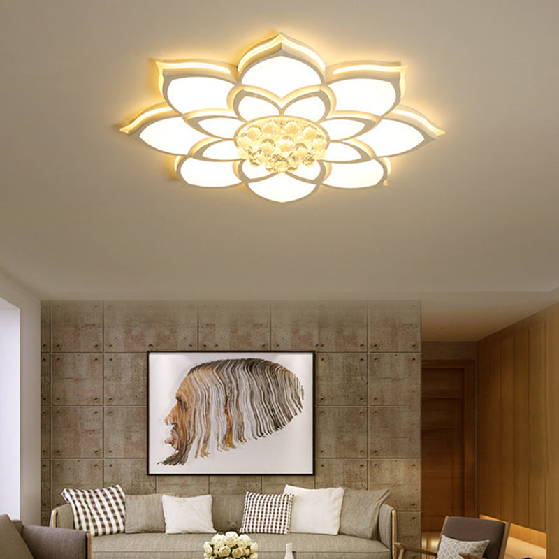 Lámpara de montaje empotrado con forma de flor blanca, cristal LED moderno cerca de la iluminación del techo