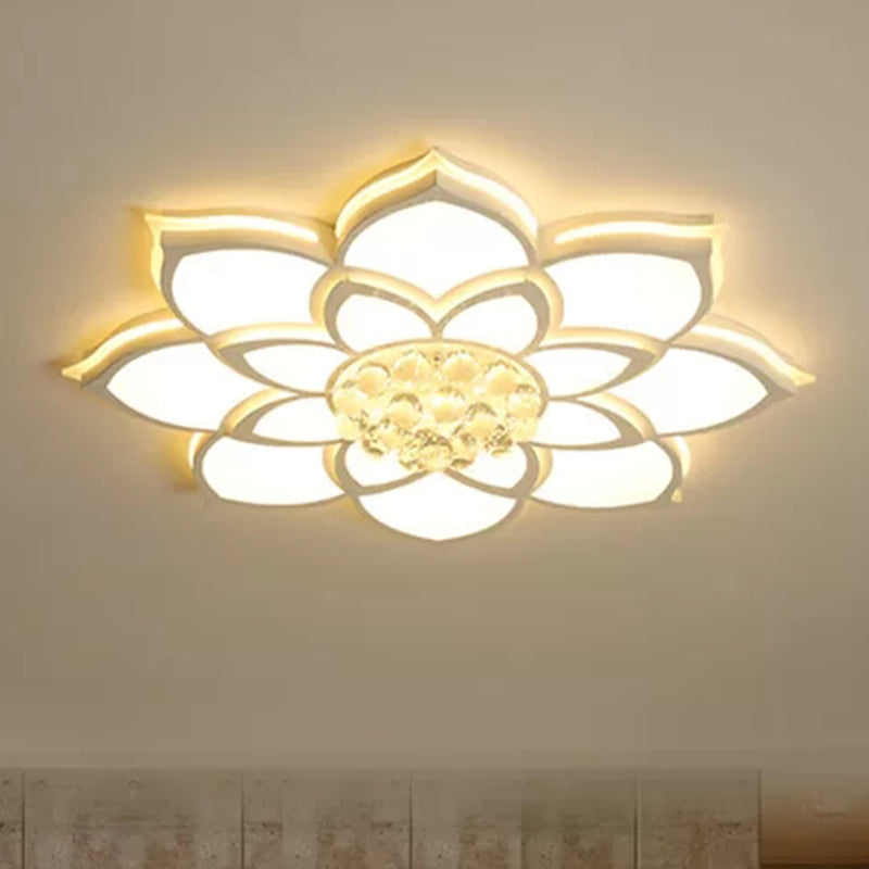 White Flower Flush Mount Light Fixture Modern LED Crystal Close to Ceiling Lighting