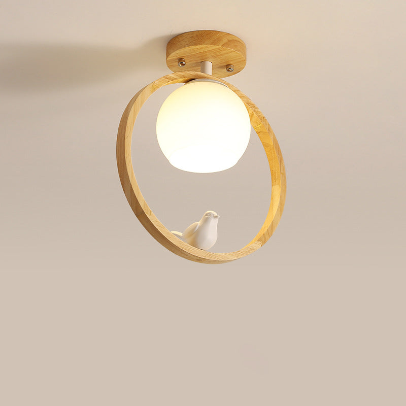 Aisle Ceiling Flush Mount Light Modern Wood Ceiling Mounted Light with Circle Wooden Shade