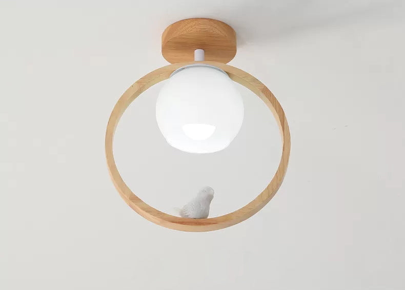 Aisle Ceiling Flush Mount Light Modern Wood Ceiling Mounted Light with Circle Wooden Shade