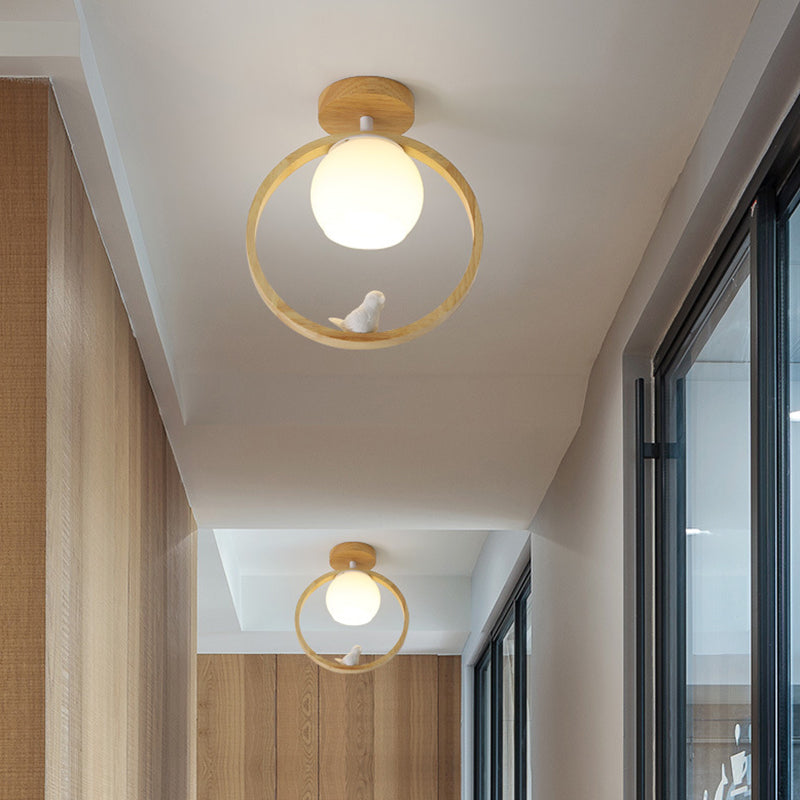 Aisle Ceiling Flush Mount Light Modern Wood Ceiling Mounted Light with Circle Wooden Shade