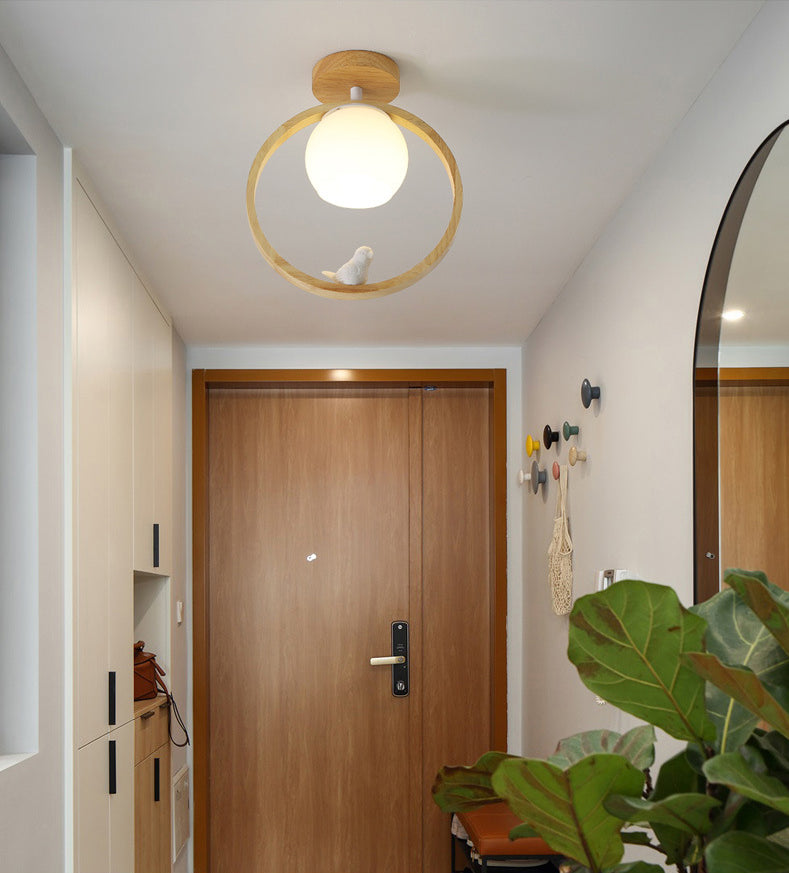 Plafond d'allée Light Light Light Modern Wood Plafond Mouted Light avec cercle Obelle en bois