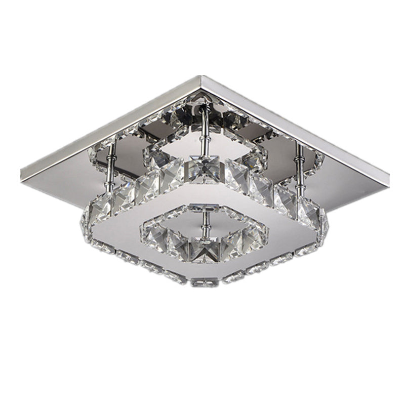 Crystal Square Ceiling Mounted Light Modern Style LED Chrome Close to Ceiling Lighting Fixture