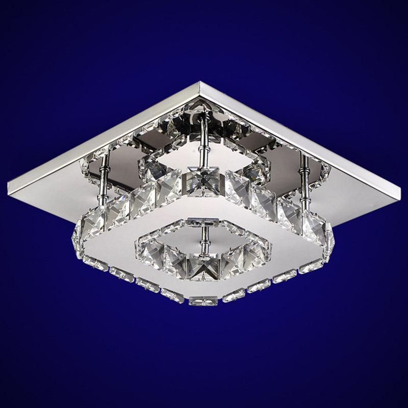 Crystal Square Ceiling Mounted Light Modern Style LED Chrome Close to Ceiling Lighting Fixture