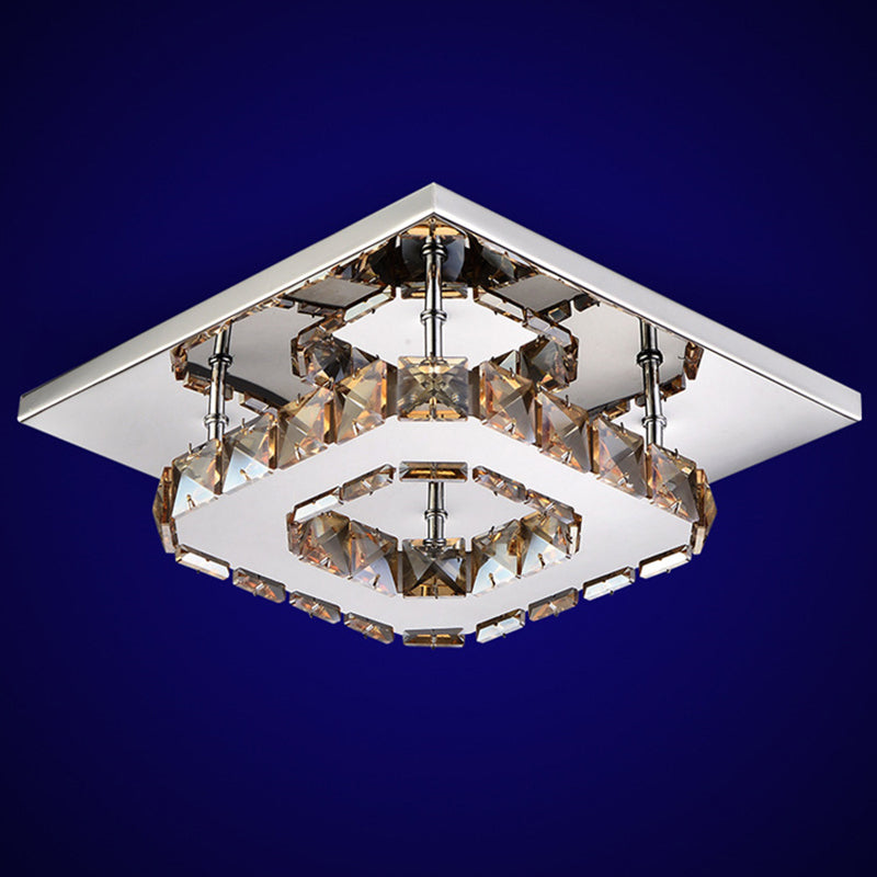 Crystal Square Ceiling Mounted Light Modern Style LED Chrome Close to Ceiling Lighting Fixture