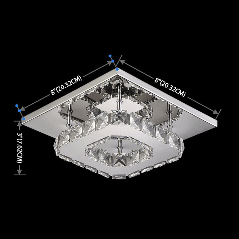 Crystal Square Ceiling Mounted Light Modern Style LED Chrome Close to Ceiling Lighting Fixture