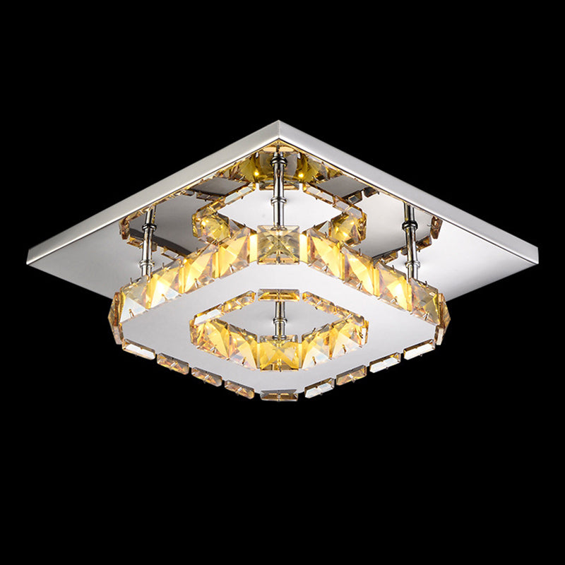 Crystal Square Ceiling Mounted Light Modern Style LED Chrome Close to Ceiling Lighting Fixture