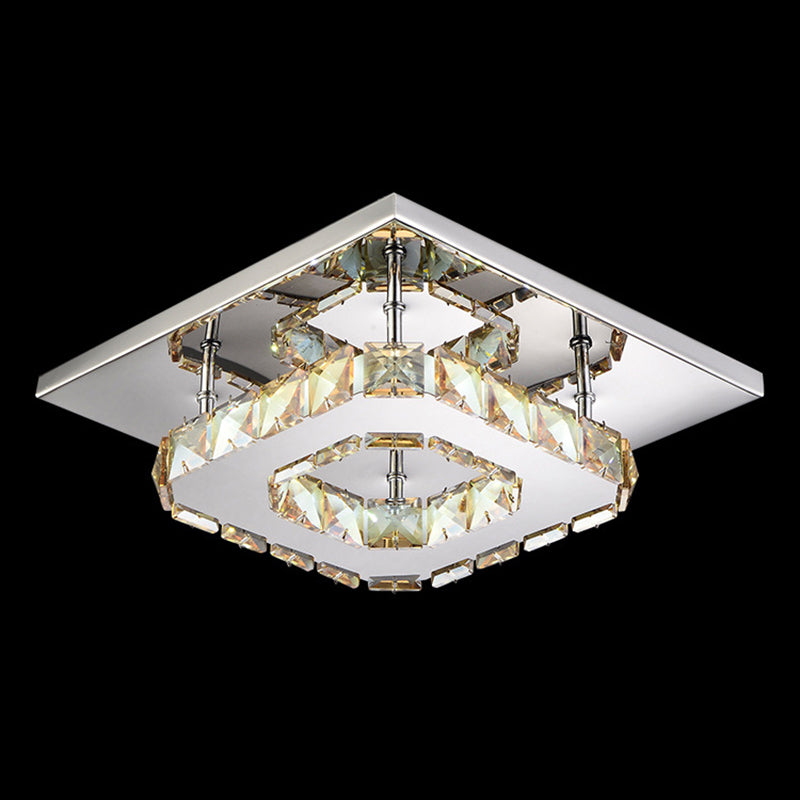 Crystal Square Ceiling Mounted Light Modern Style LED Chrome Close to Ceiling Lighting Fixture