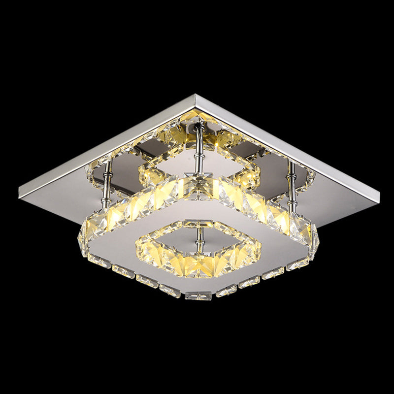 Crystal Square Ceiling Mounted Light Modern Style LED Chrome Close to Ceiling Lighting Fixture