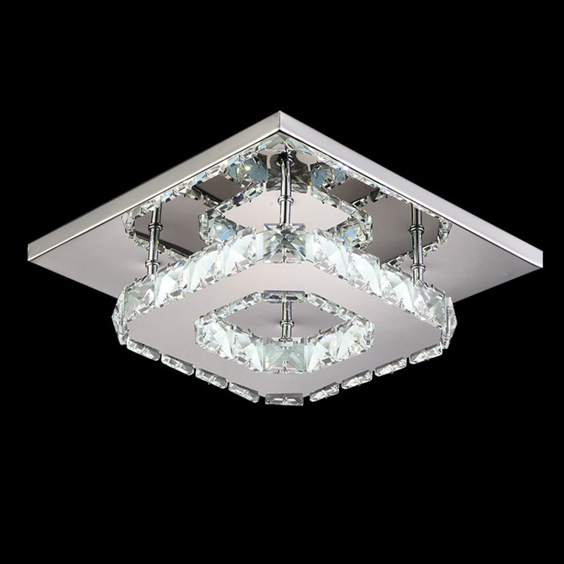 Crystal Square Ceiling Mounted Light Modern Style LED Chrome Close to Ceiling Lighting Fixture