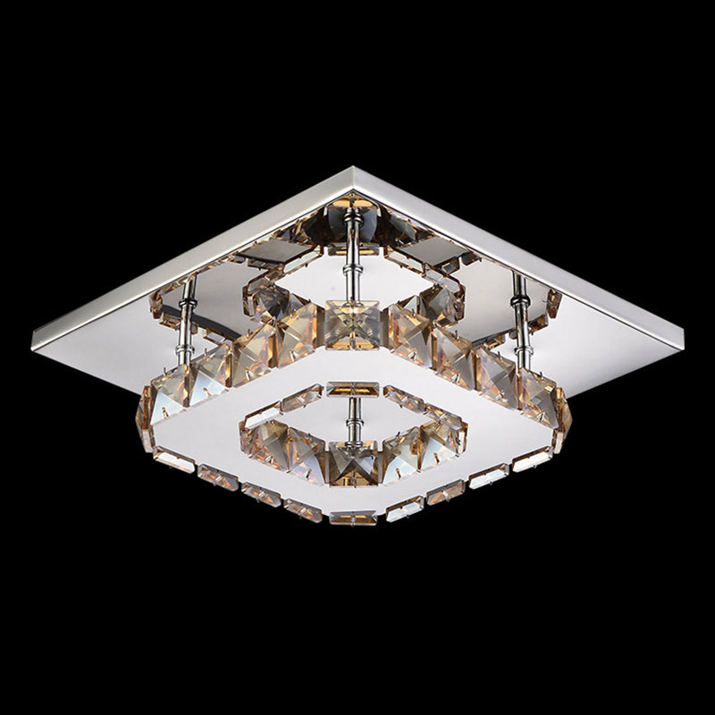 Crystal Square Ceiling Mounted Light Modern Style LED Chrome Close to Ceiling Lighting Fixture