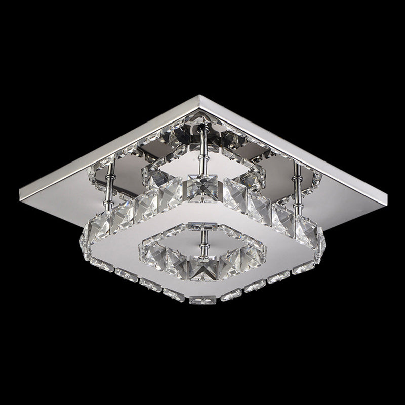 Crystal Square Ceiling Mounted Light Modern Style LED Chrome Close to Ceiling Lighting Fixture