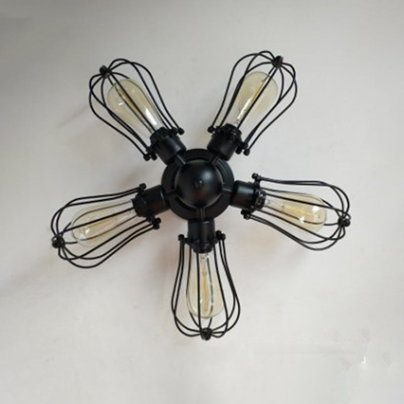 Sputnik Metal Semi Flush Candelier Industrial dormitorio Semi Flush Mount Lighture en negro