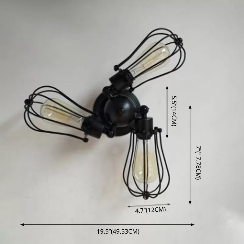 Sputnik metaal semi -spoeling kroonluchter industriële slaapkamer semi -flush mount lamp armatuur in zwart