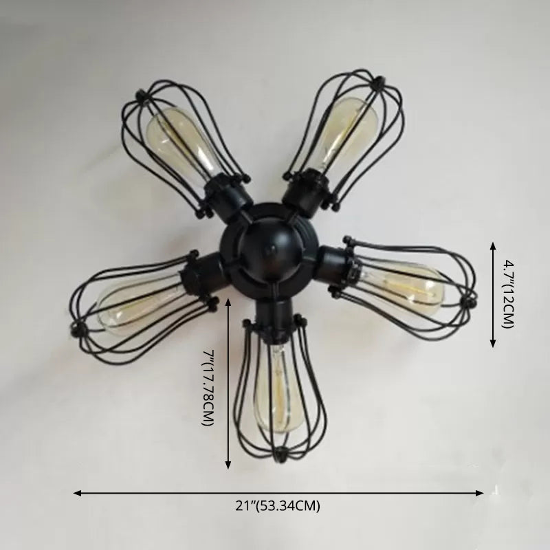 Sputnik metaal semi -spoeling kroonluchter industriële slaapkamer semi -flush mount lamp armatuur in zwart