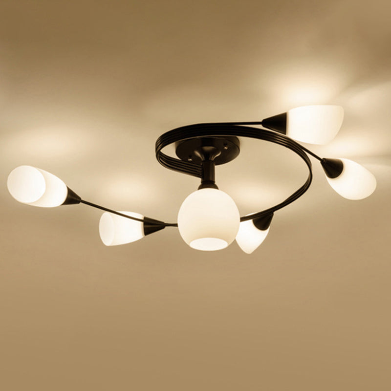 Contemporary Semi Flush Mount Ceiling Fixture Black Twisted Semi Mount Lighting with Glass Shade