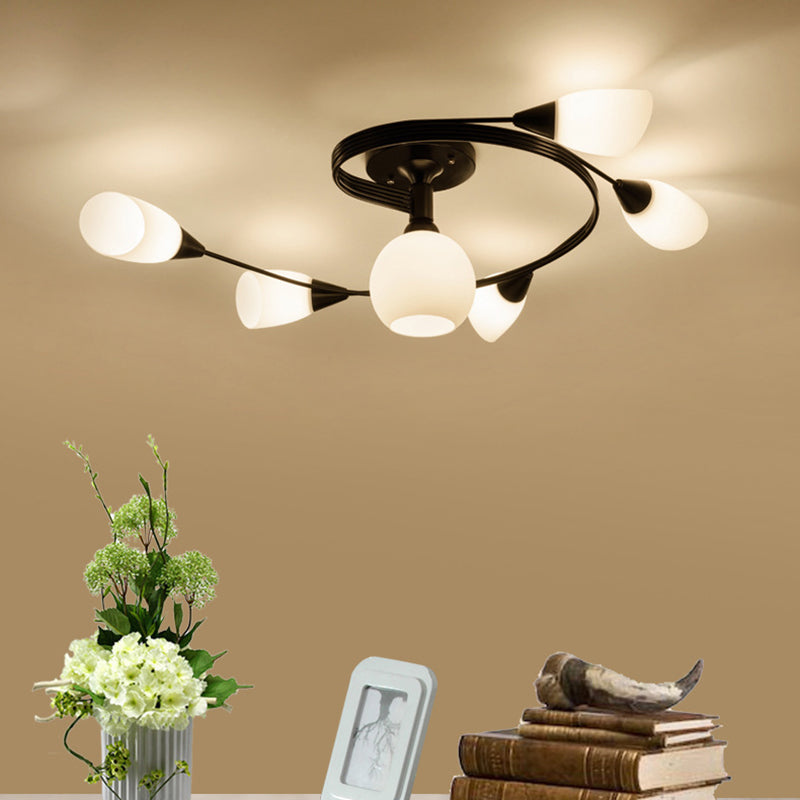 Contemporary Semi Flush Mount Ceiling Fixture Black Twisted Semi Mount Lighting with Glass Shade