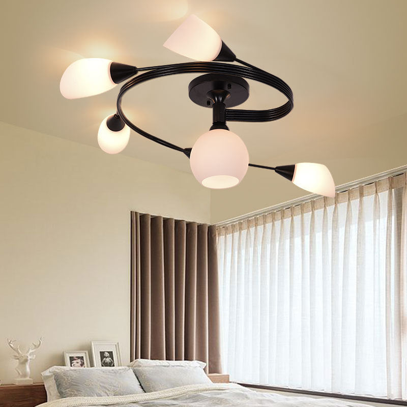 Contemporary Semi Flush Mount Ceiling Fixture Black Twisted Semi Mount Lighting with Glass Shade