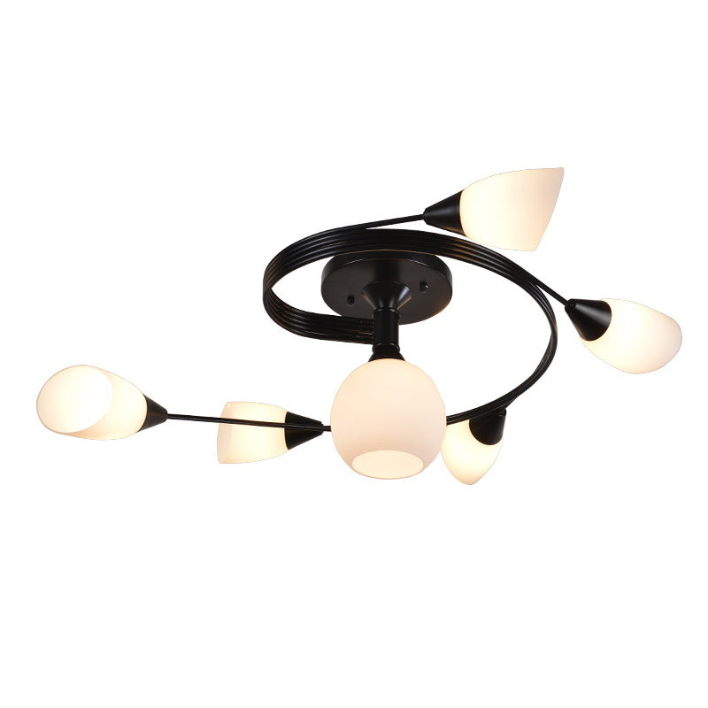 Contemporary Semi Flush Mount Ceiling Fixture Black Twisted Semi Mount Lighting with Glass Shade