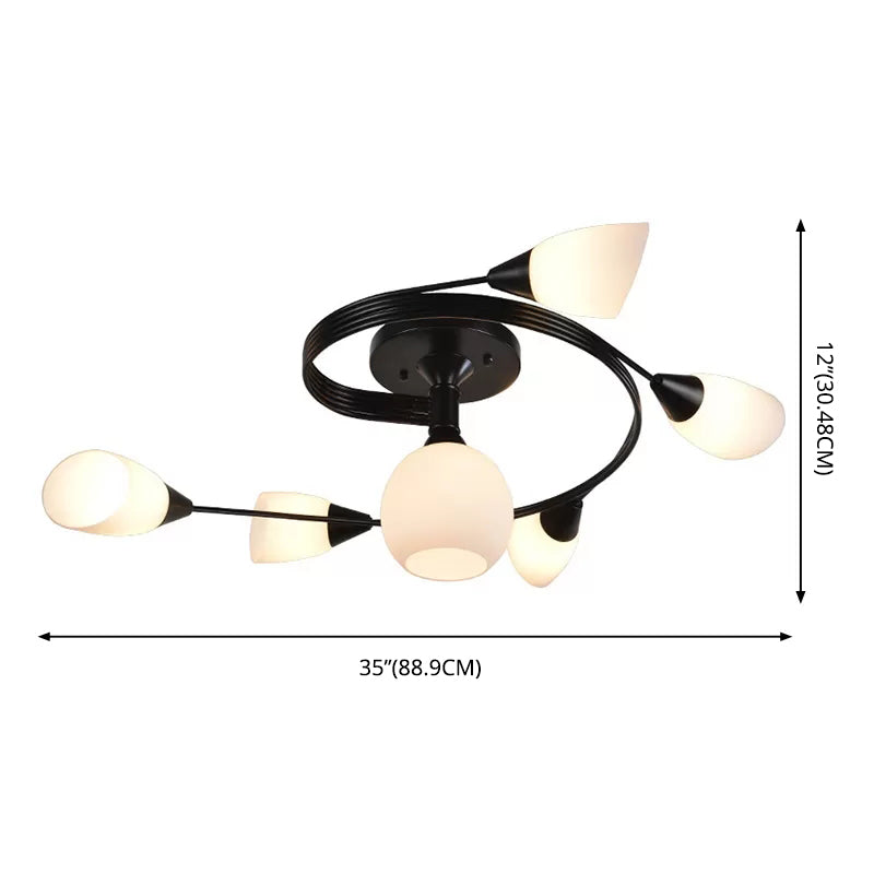 Contemporary Semi Flush Mount Ceiling Fixture Black Twisted Semi Mount Lighting with Glass Shade