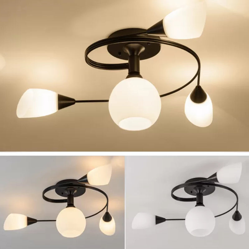 Contemporary Semi Flush Mount Ceiling Fixture Black Twisted Semi Mount Lighting with Glass Shade