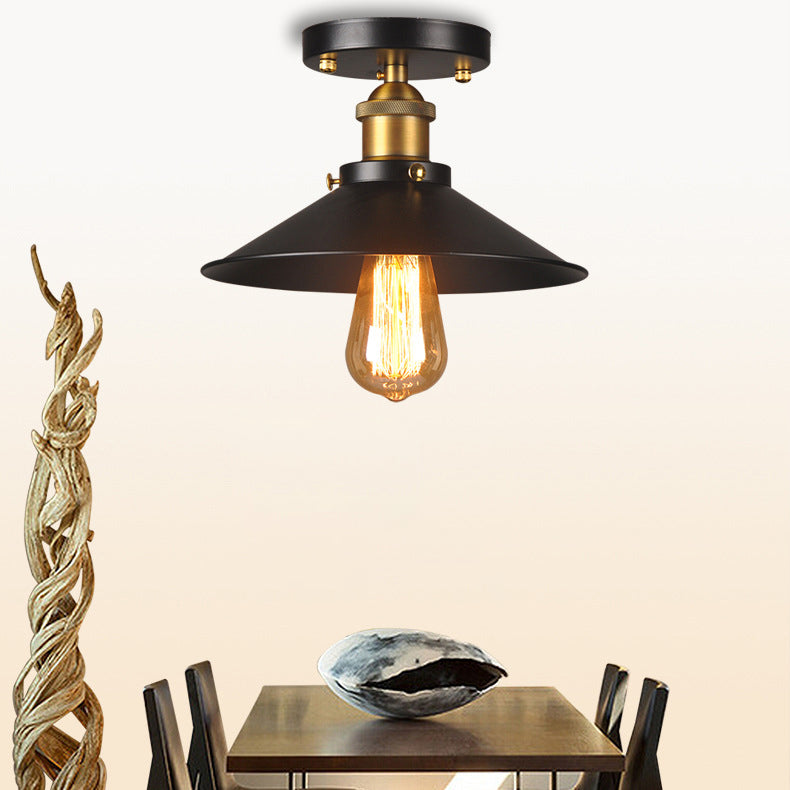 Black Cone Semi Flush Mount Ceiling Light Industrial Metal Aisle Semi-Flush Mount Ceiling Fixture