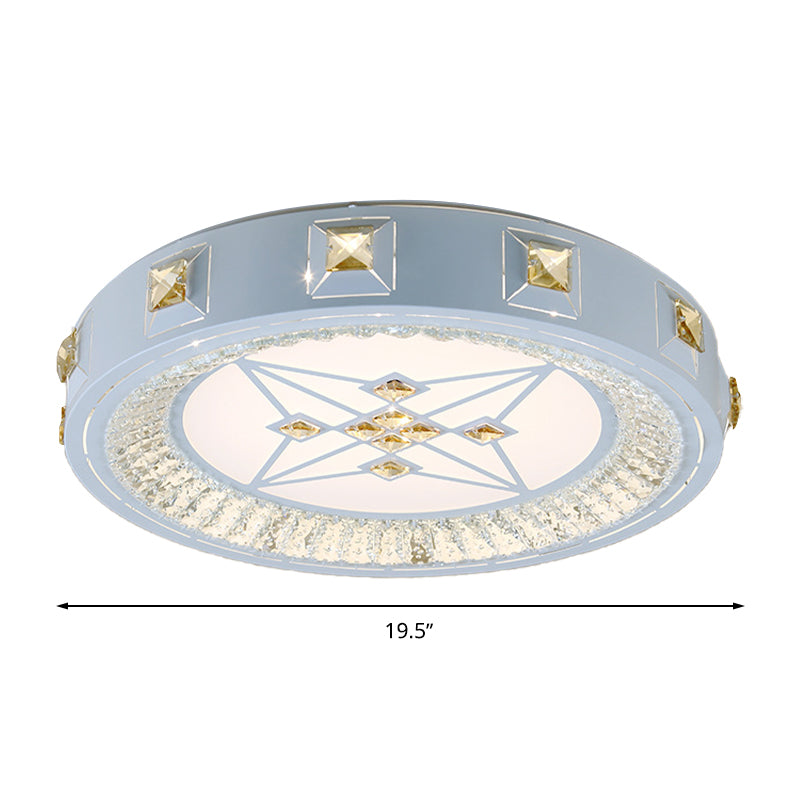 Weiße konkave Kristall-Unterputzleuchte, moderne, stilvolle LED-Deckenleuchte mit geschnitzter Blume/Sonne/Rhombus, mit Fernbedienung, stufenloses Dimmen/3-Farben-Licht