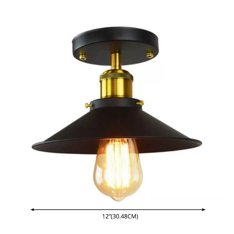 Black Cone Semi Flush Mount Ceiling Light Industrial Metal Aisle Semi-Flush Mount Ceiling Fixture