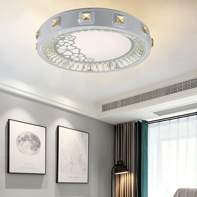 White Concave Crystal Flush Light Modern Stylish Carved Flower/Sun/Rhombus LED Ceiling Light in Remote Control Stepless Dimming/3 Color Light