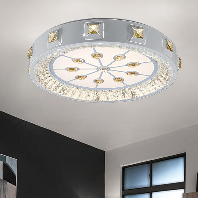 White Concave Crystal Flush Light Modern Stylish Carved Flower/Sun/Rhombus LED Ceiling Light in Remote Control Stepless Dimming/3 Color Light