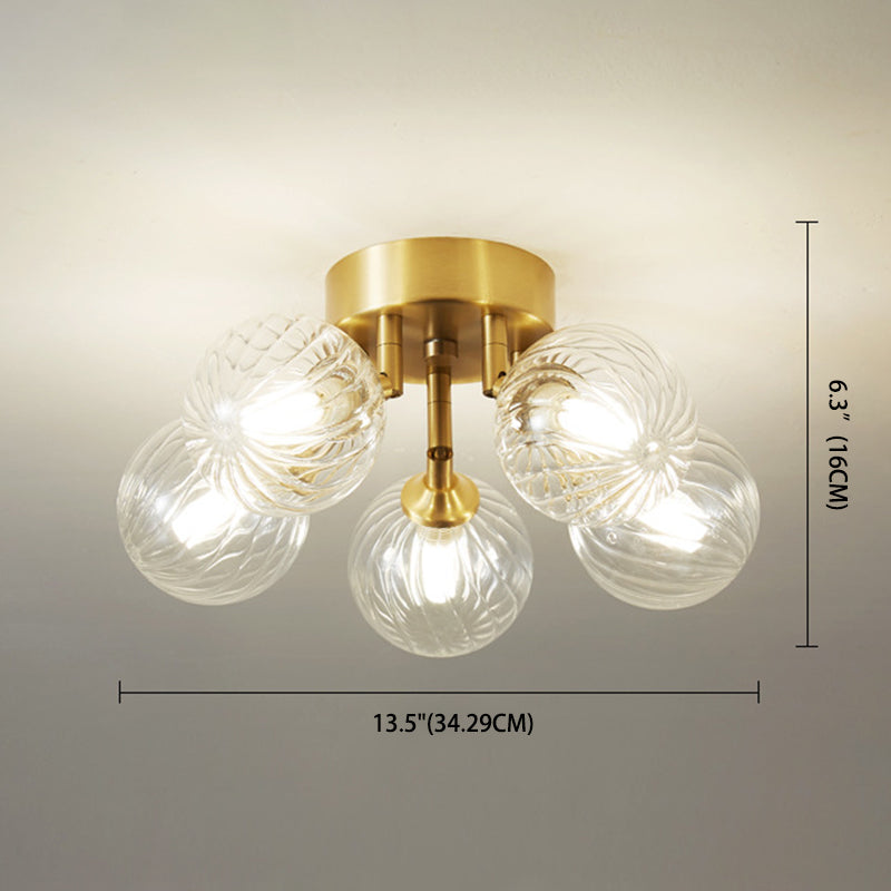 Luz de techo de montaje semi de vidrio de vidrio esférico Luz de techo de semi rascillo de oro moderno