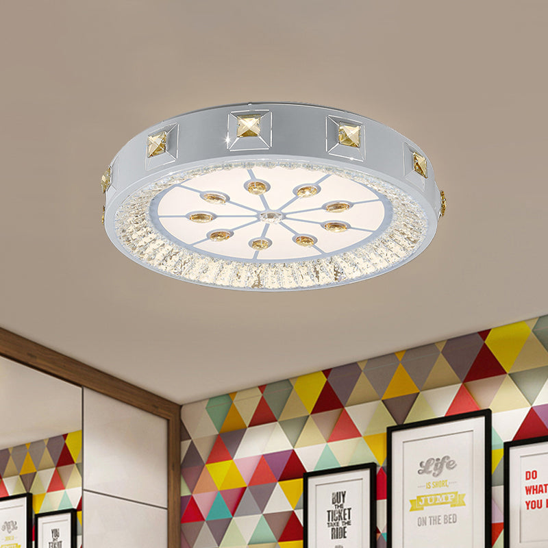 White Concave Crystal Flush Light Modern Stylish Carved Flower/Sun/Rhombus LED Ceiling Light in Remote Control Stepless Dimming/3 Color Light