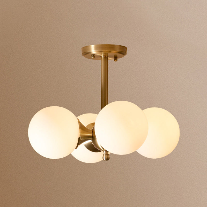 Mont moderne Semi Flush Light Light 4-Light Sphère Verre Semi-Flush Plafond Light pour chambre à coucher