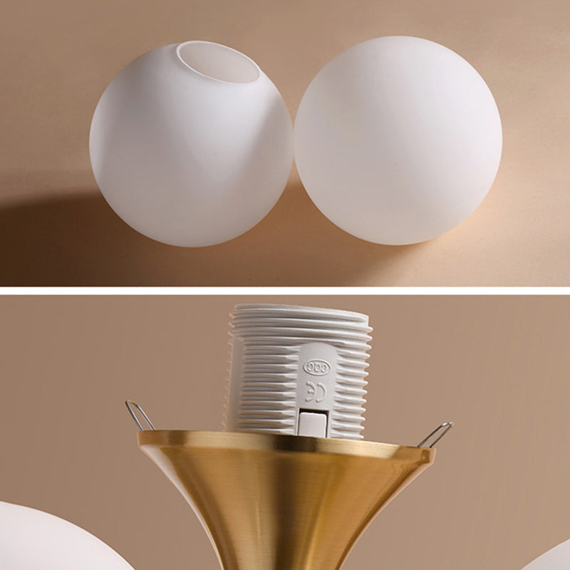 Modern Brass Semi Flush Mount Light 4-Light Sphere Glass Semi Flush Ceiling Light for Bedroom