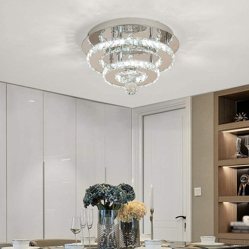 Chrome Circular Close to Ceiling Lighting Modern LED Crystal Close to Ceiling Light