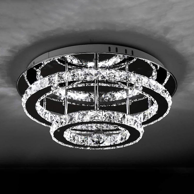 Chrome Circular Close to Ceiling Lighting Modern LED Crystal Close to Ceiling Light