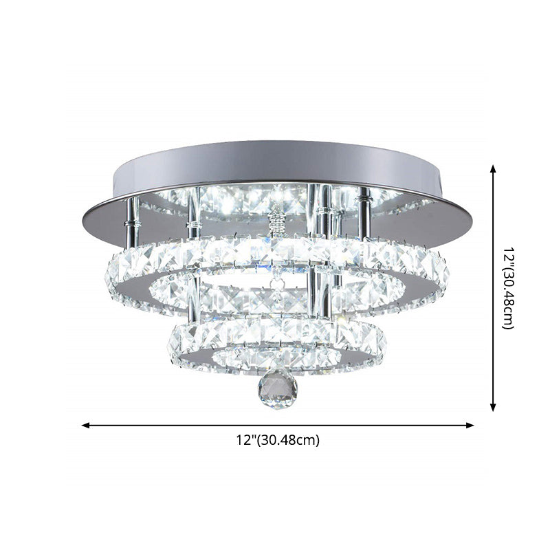 Chrome Circular Close to Ceiling Lighting Modern LED Crystal Close to Ceiling Light