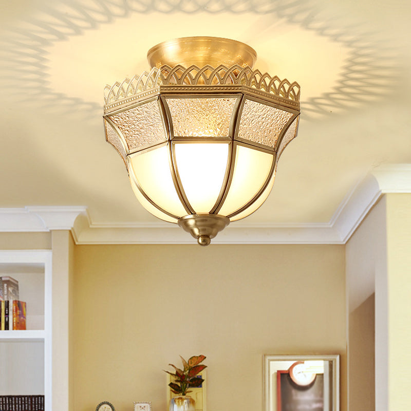 Brass Semi Flush Mount Ceiling Light Traditional Glass Shaded Semi Flush Mount Light